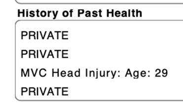 A CPP screenshot of a patients past healthy history that contains only the relevant information for the specialist to see.