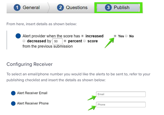 screen shot of an alert being set up, triggered when a patients health is declining